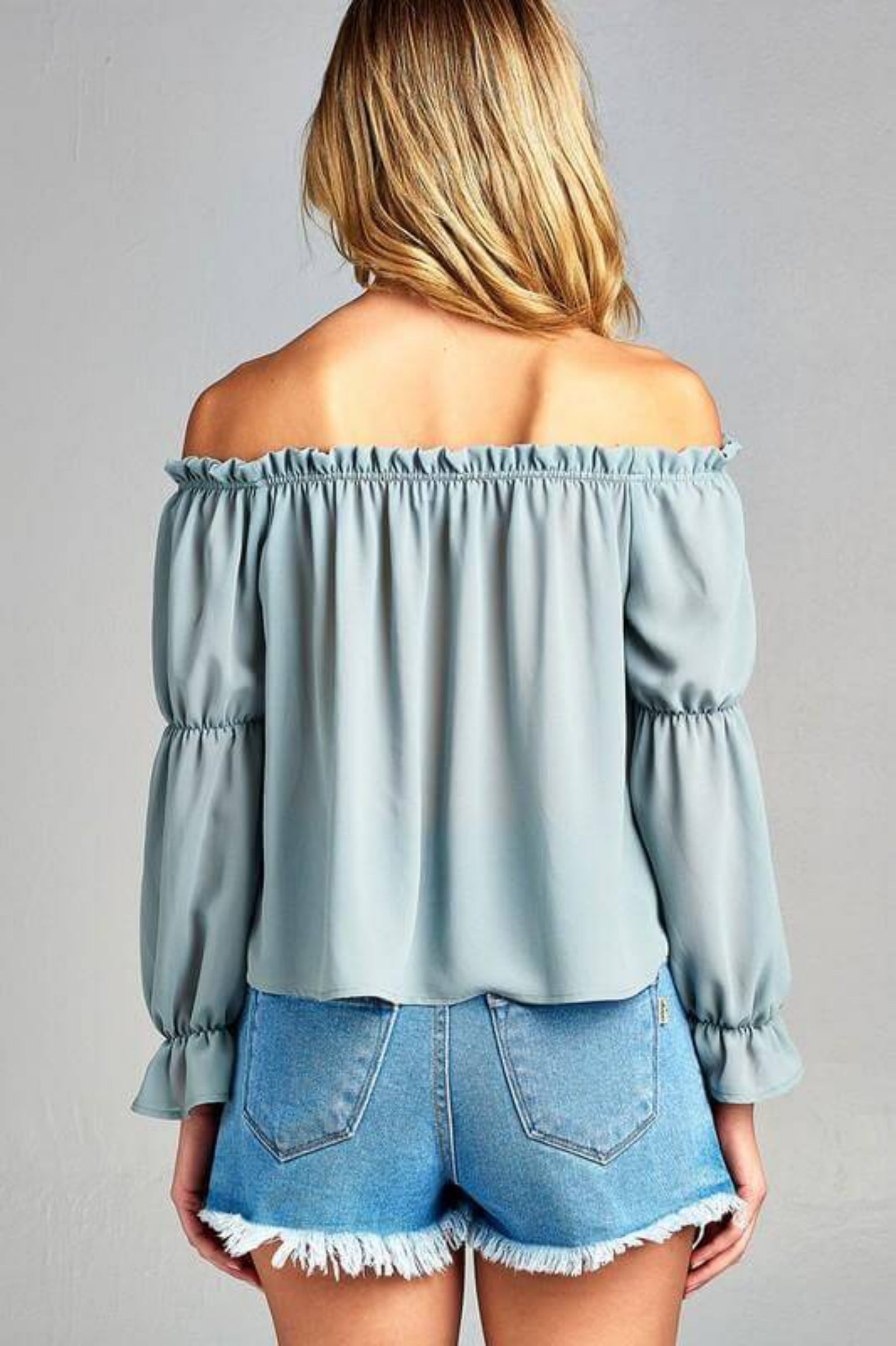 Puff Long Sleeve Ruffled Front Top