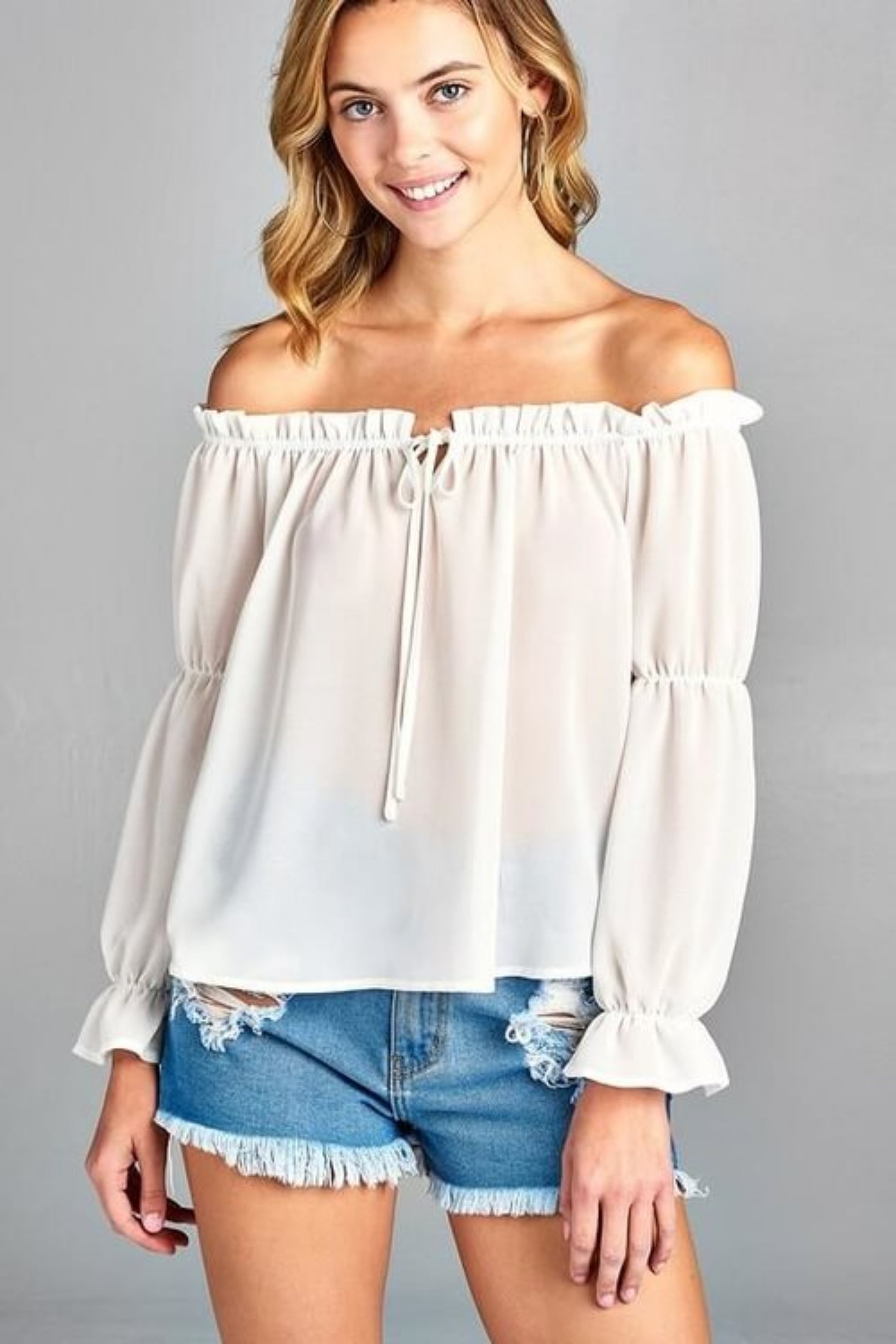 Puff Long Sleeve Ruffled Front Top