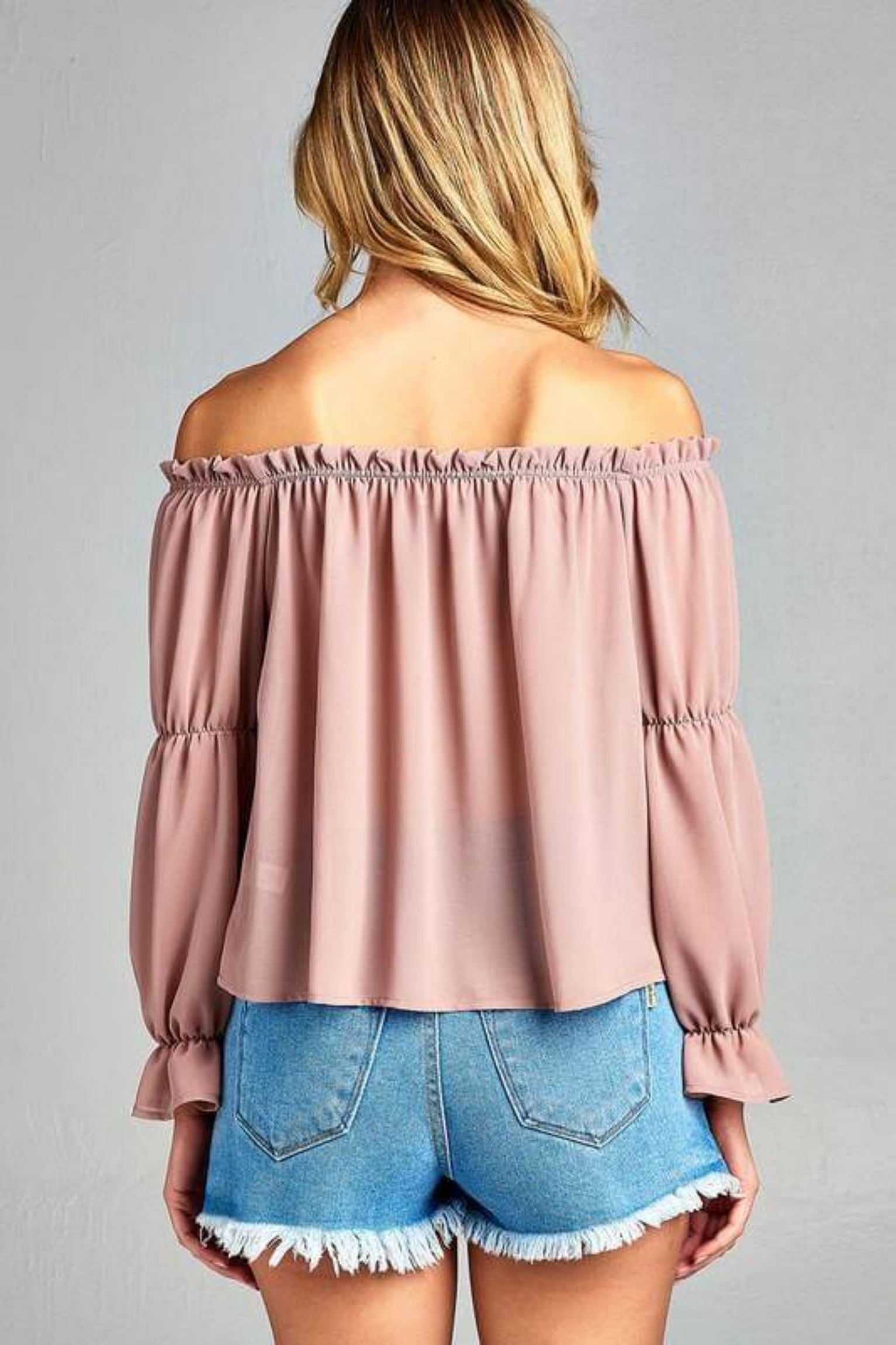 Puff Long Sleeve Ruffled Front Top