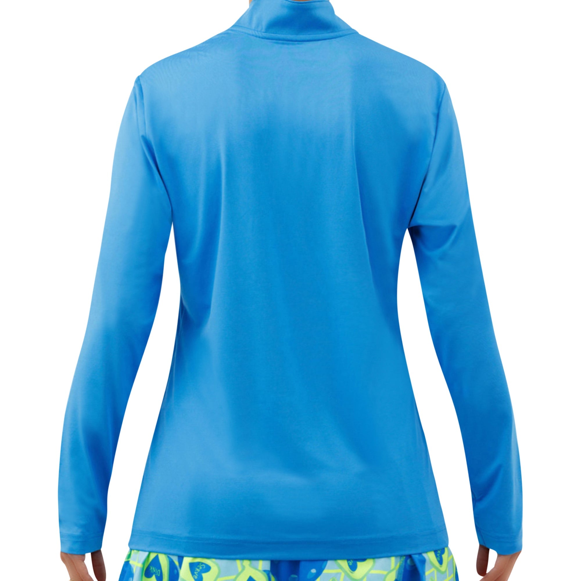 Blue long-sleeve top on a white background