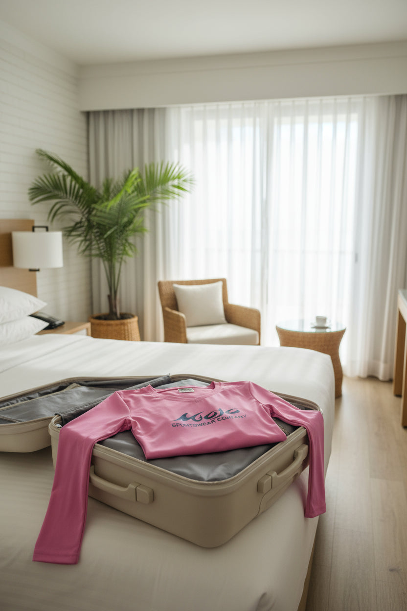 Pink long-sleeve shirt with 'Mojo Sportswear Company' logo on a white background