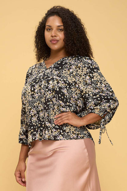 Floral Print Top with Self Tie Sleeves - Sun of the Beach Boutique