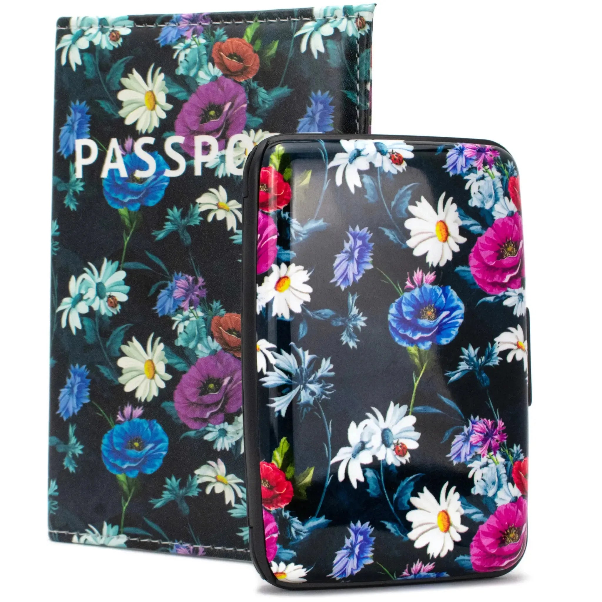 Floral phone case and passport holder set on a white background