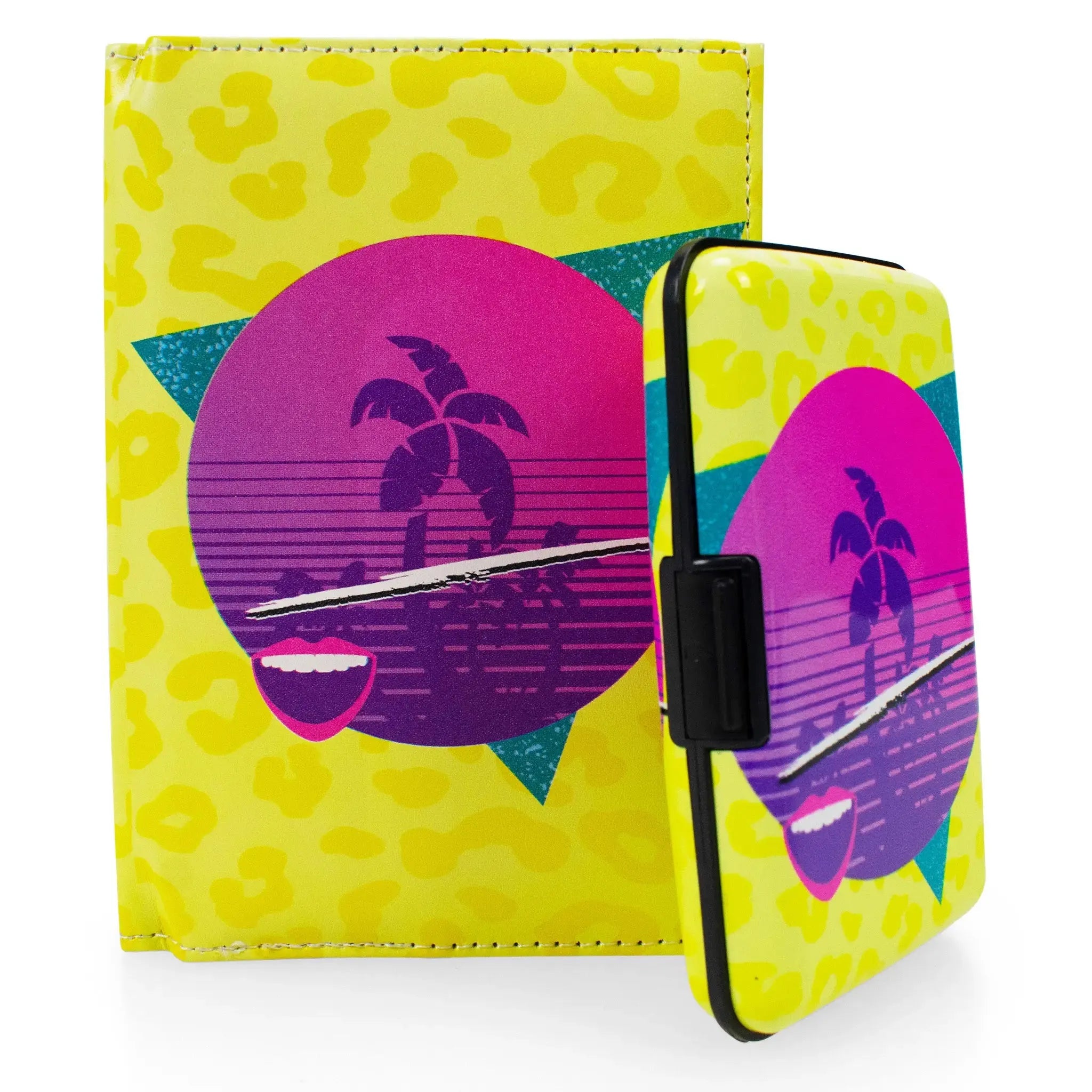 Phone case with palm tree design on a yellow background