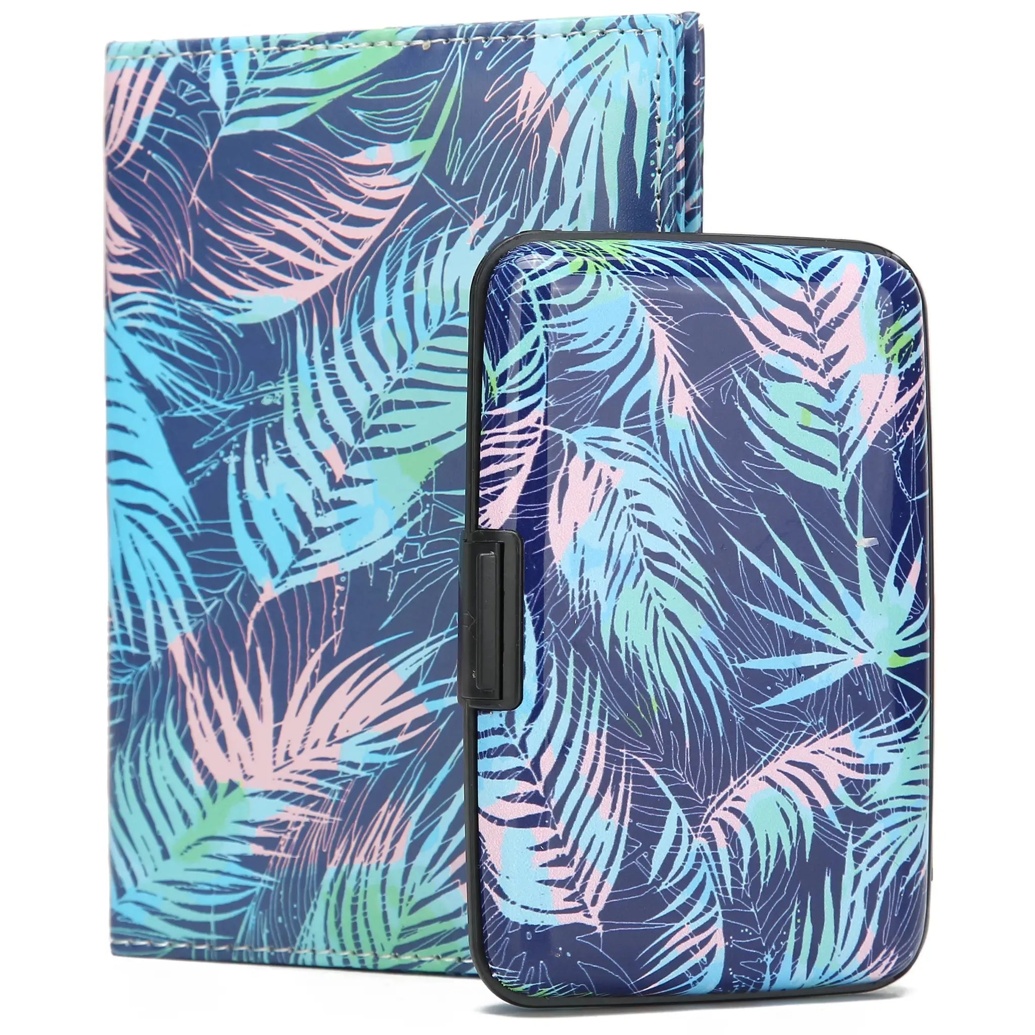 Phone case with tropical leaf pattern on a white background