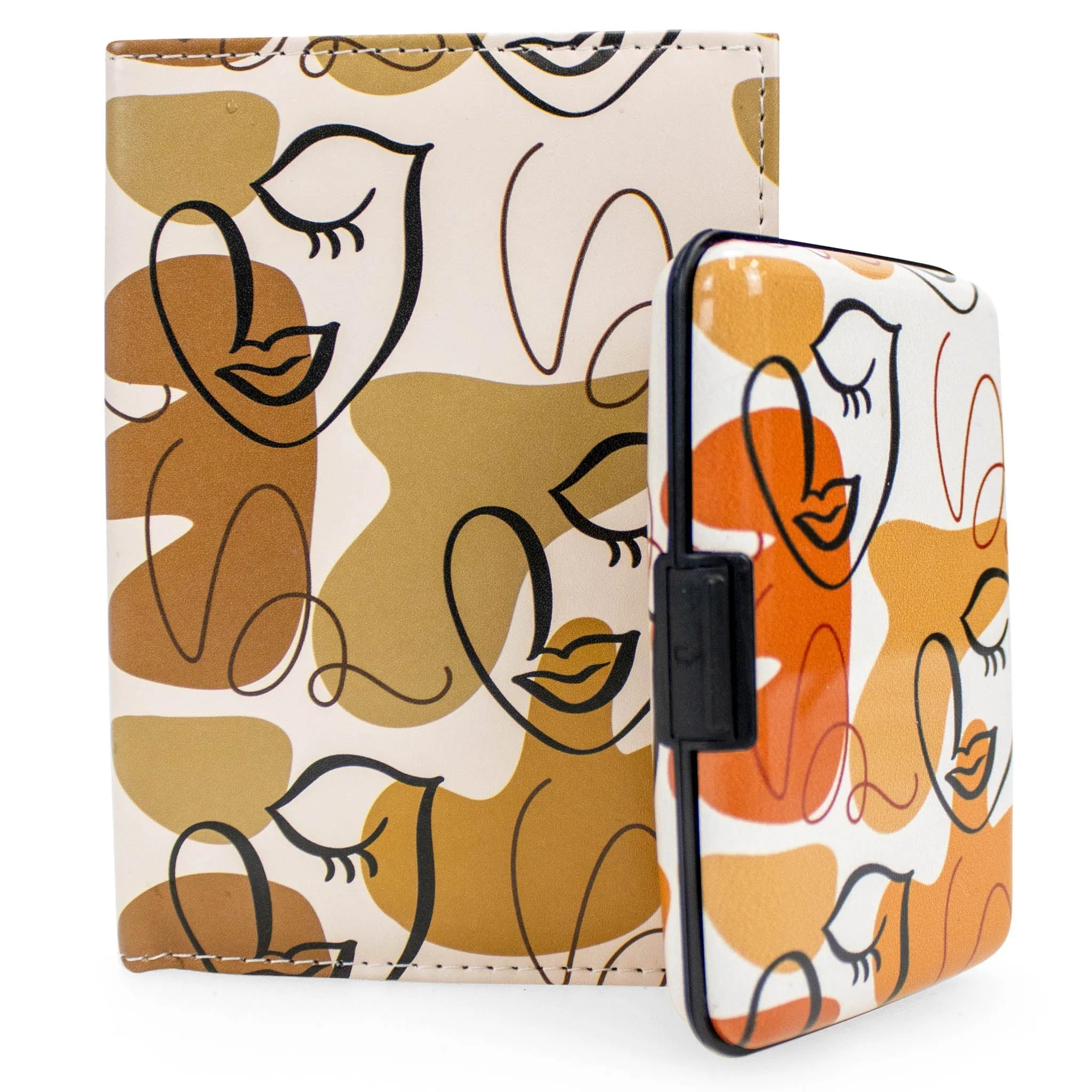 Phone case with abstract face design on a white background