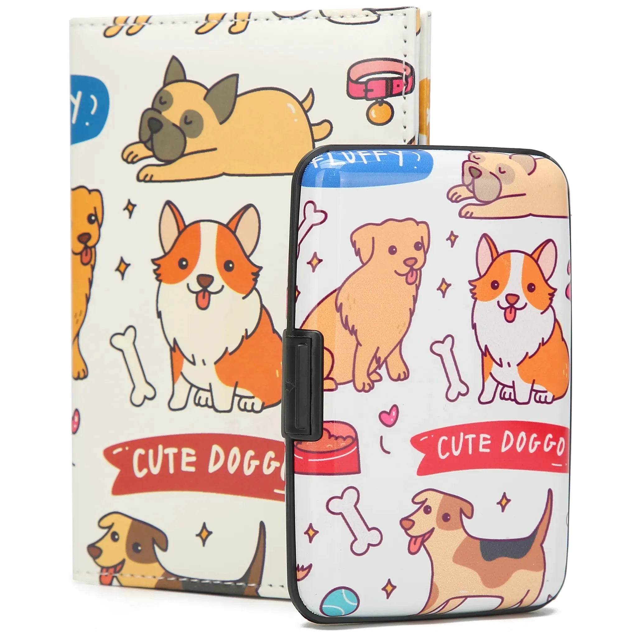 Phone case with cute dog illustrations on a white background