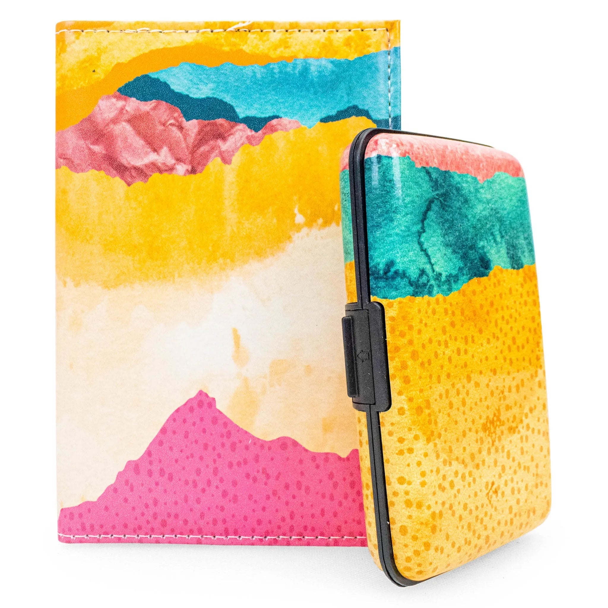 Colorful phone case with watercolor design on a white background