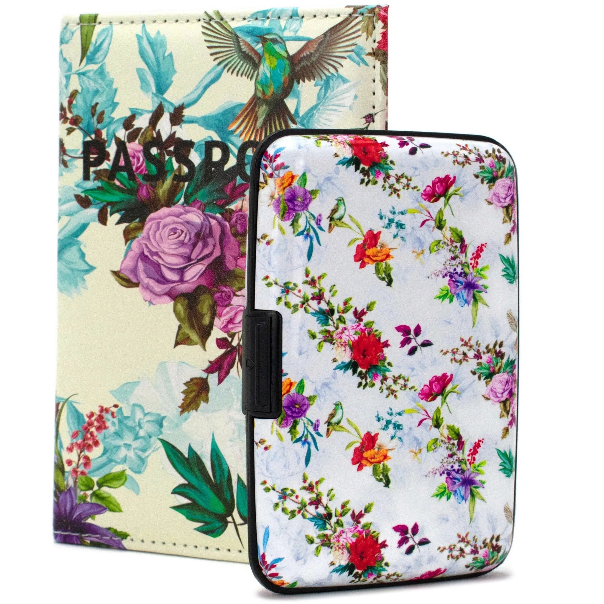 Floral passport holder with colorful design on a white background