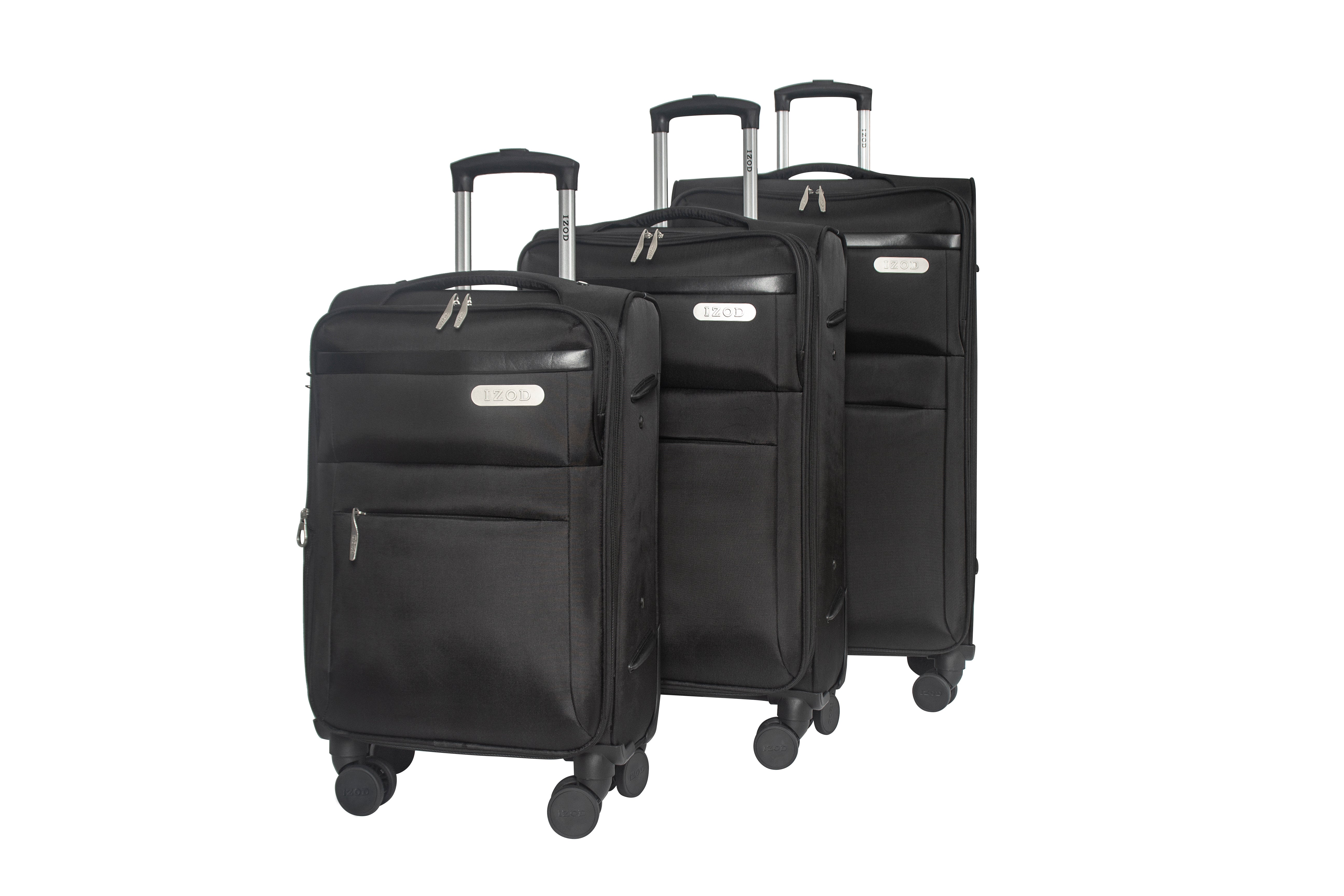 Three black suitcases of different sizes on a white background