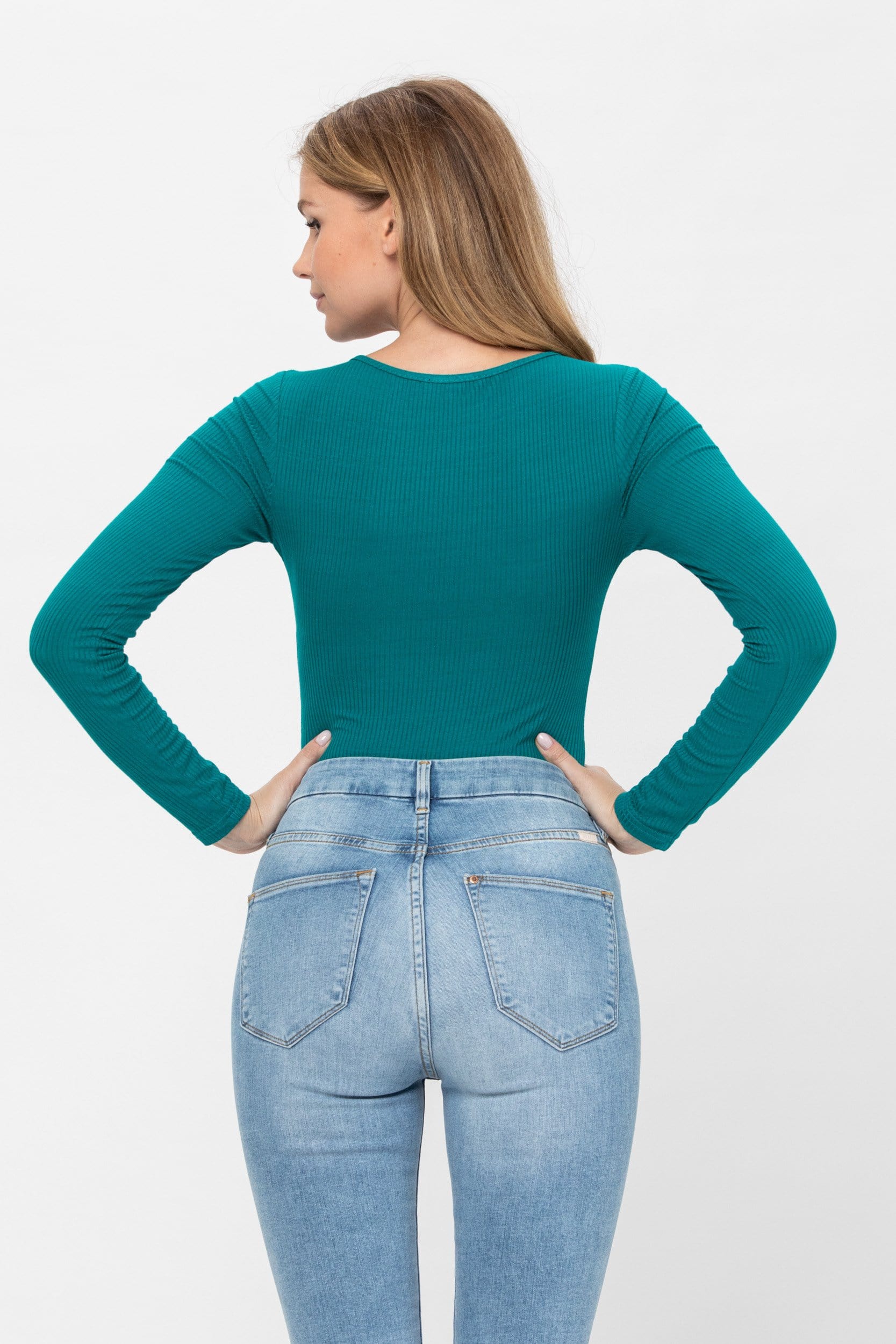 Long Sleeve Scoop Neck Ribbed Bodysuits