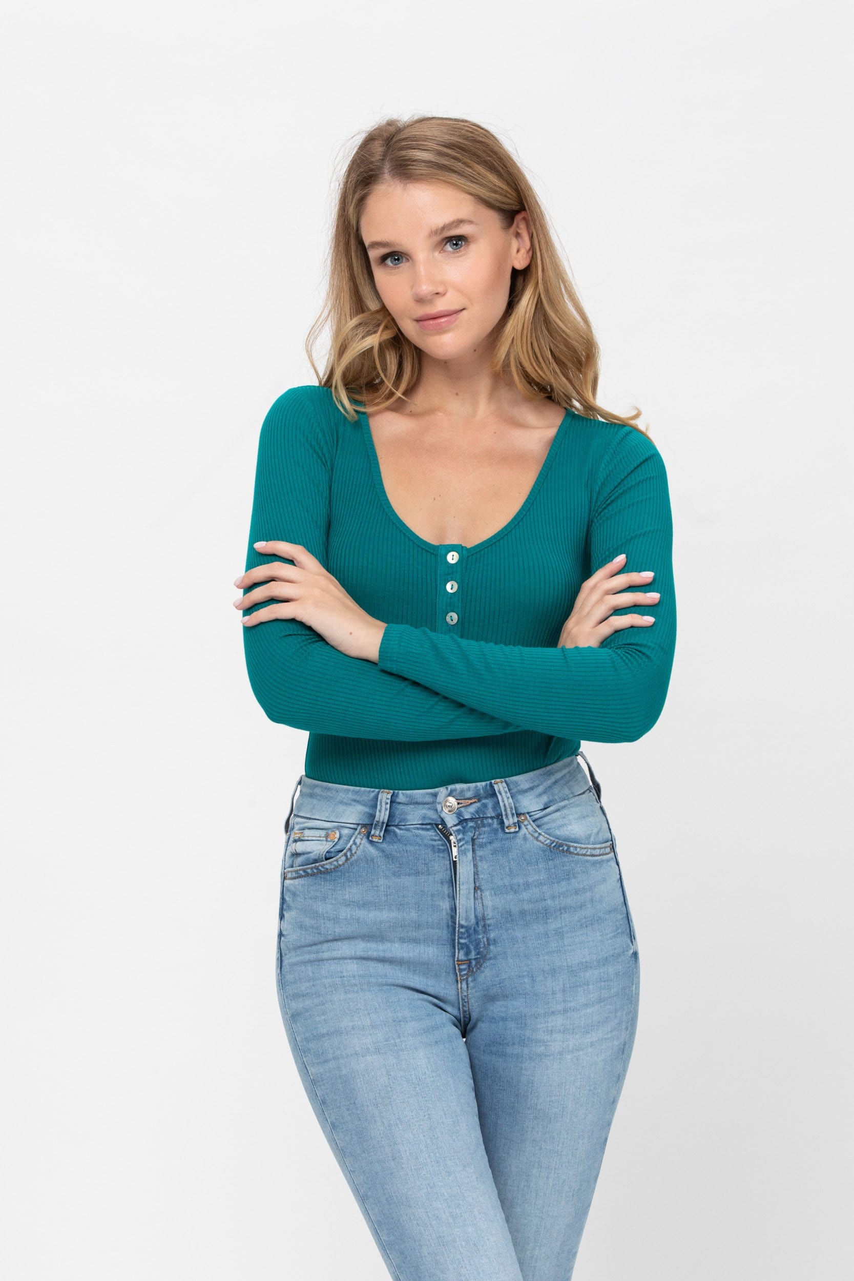 Long Sleeve Scoop Neck Ribbed Bodysuits