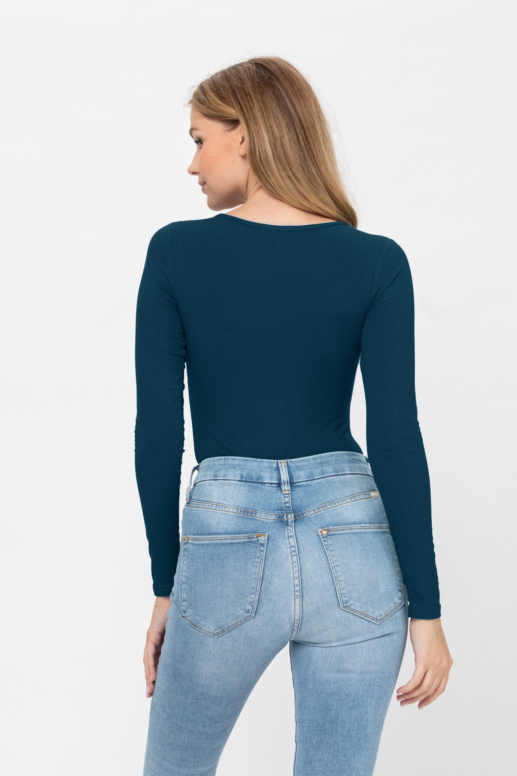 Long Sleeve Scoop Neck Ribbed Bodysuits