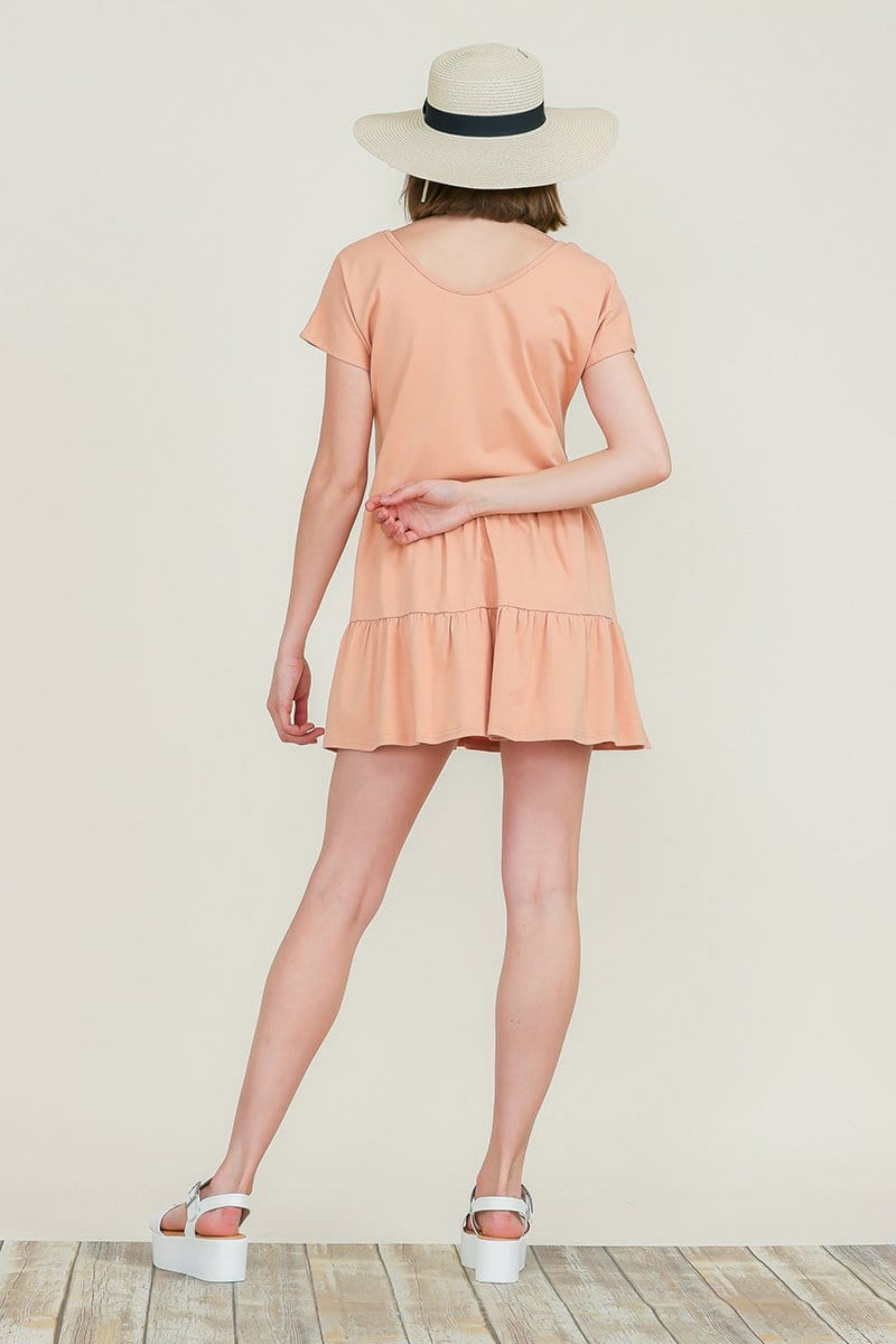 Casual Ruffle Layred Babydoll V Neck Loose Mini Cotton Dress