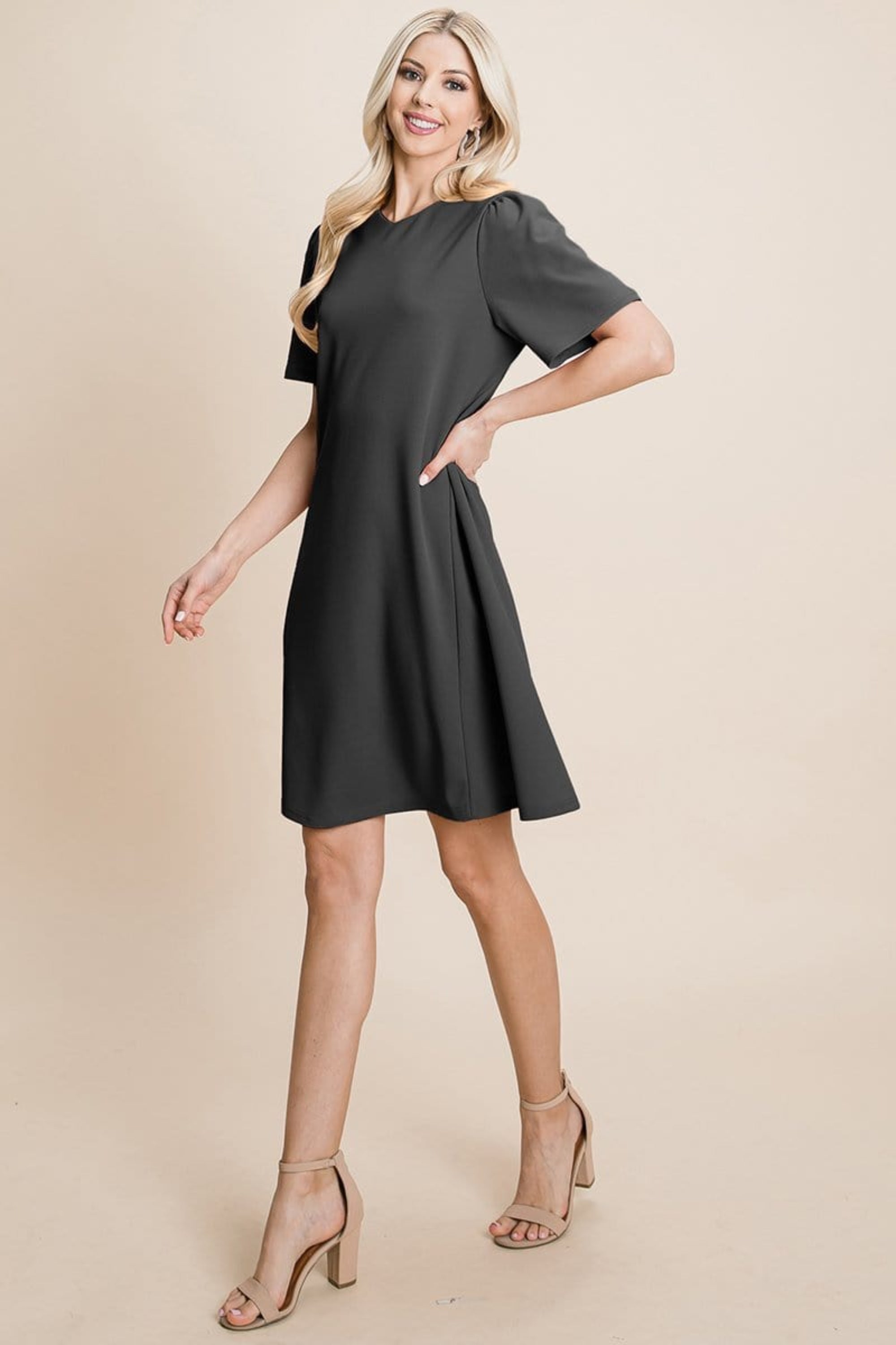 V-Neck Short Sleeve Shift Dress