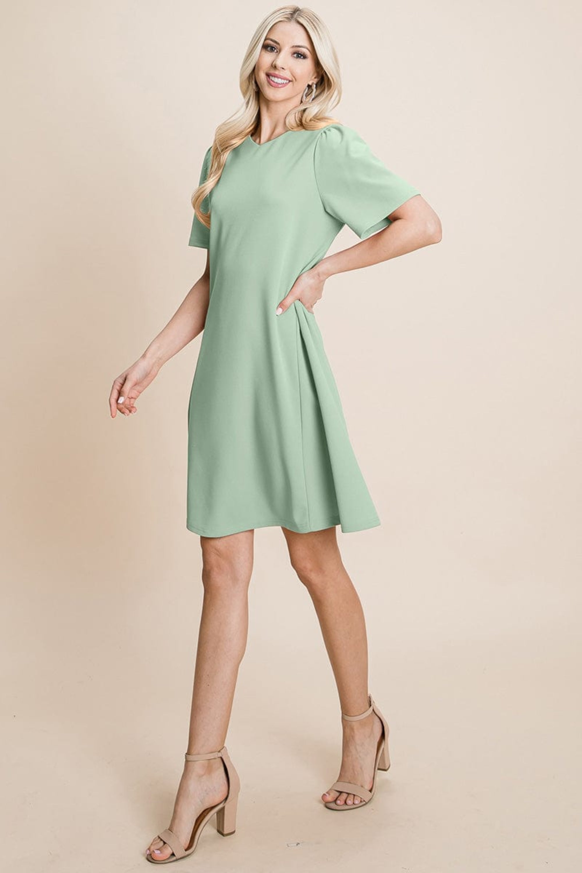 V-Neck Short Sleeve Shift Dress