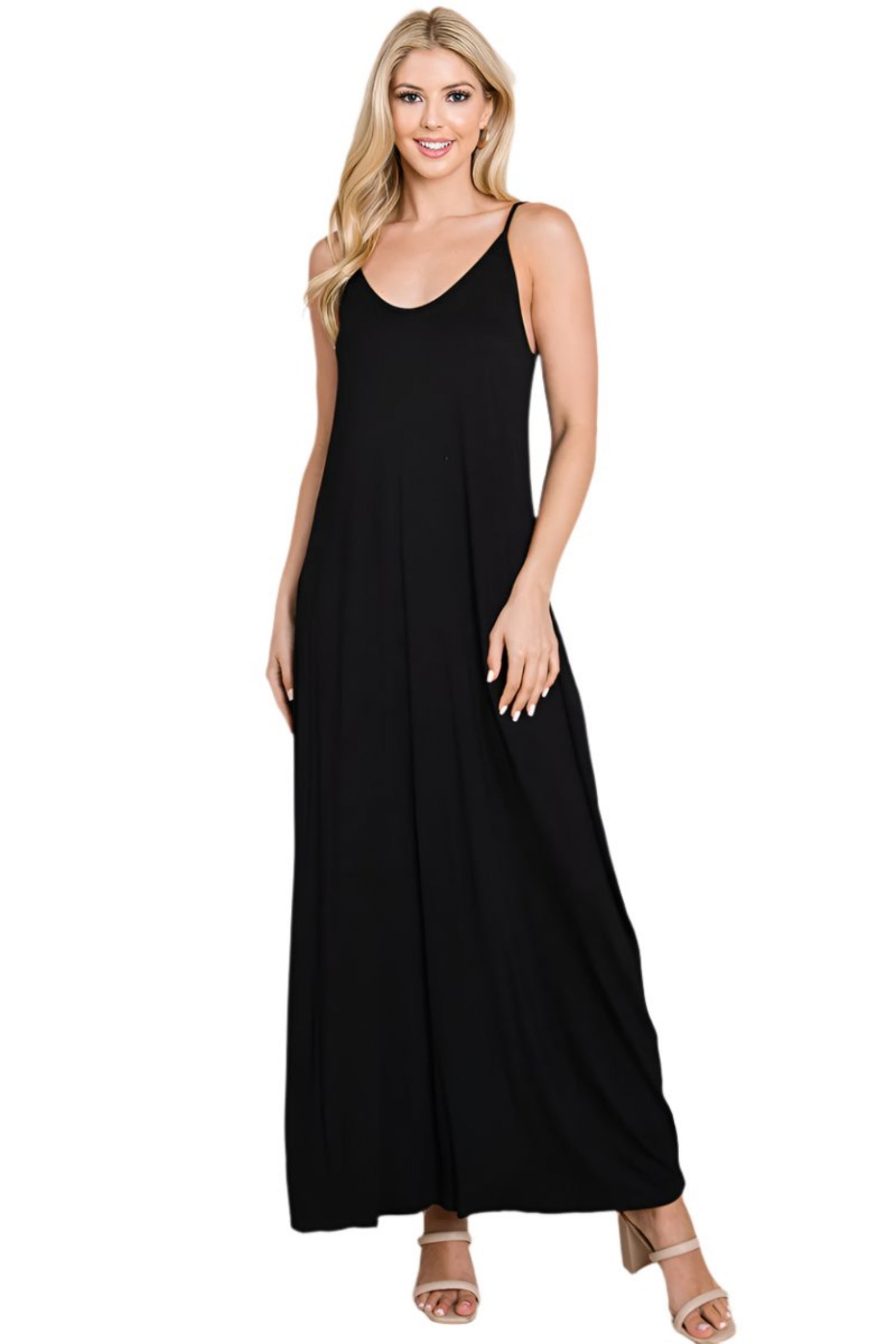 Light Cami Strap Pocketed Jersey Maxi Dress