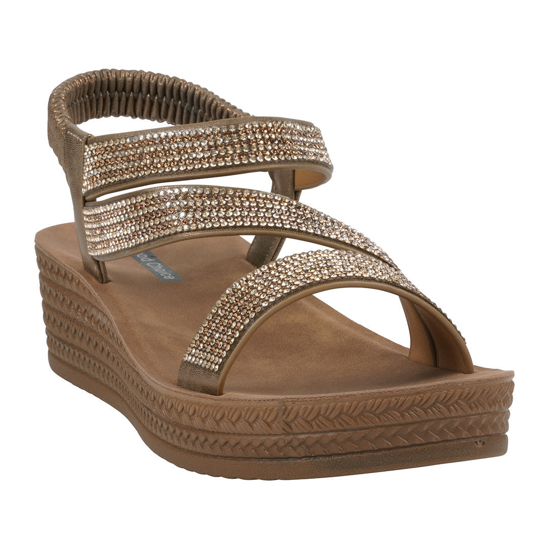 GC Shoes Women's Ruby Gold Embellished Cross Strap Wedge Sandals