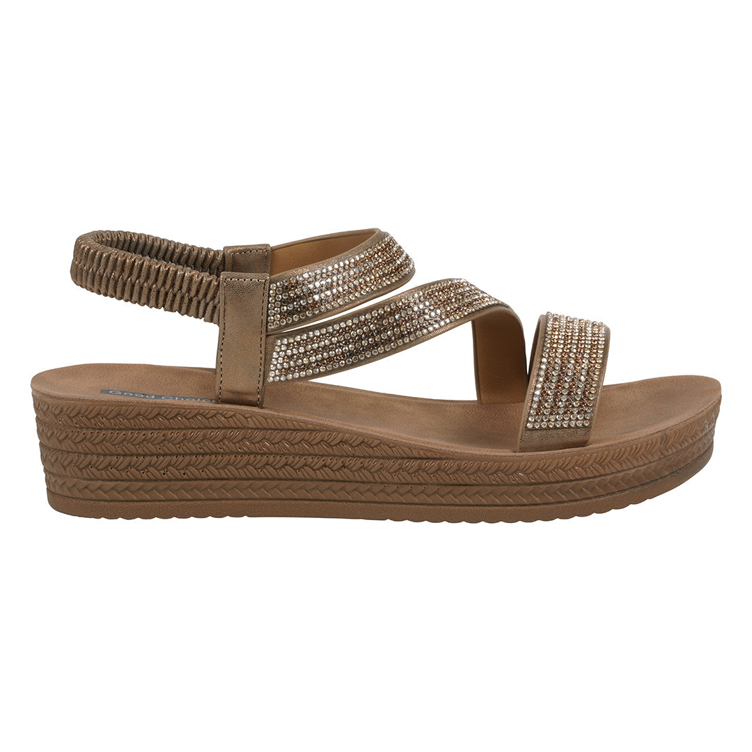 GC Shoes Women's Ruby Gold Embellished Cross Strap Wedge Sandals