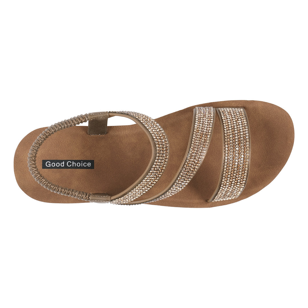 GC Shoes Women's Ruby Gold Embellished Cross Strap Wedge Sandals