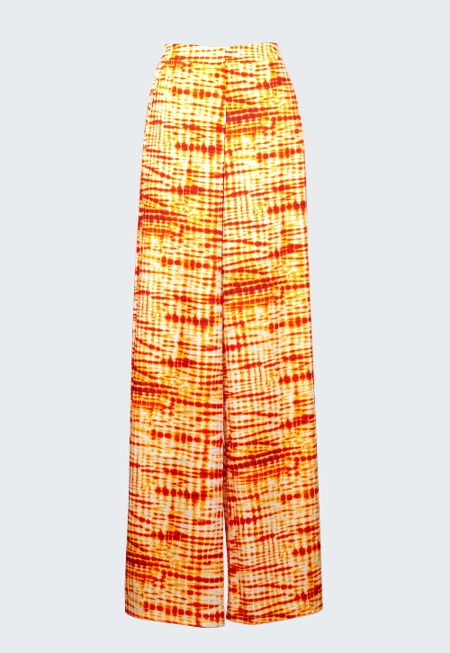 Tie-dye wide-leg pants on a white background