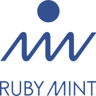 Logo of Ruby Mint with blue and white design