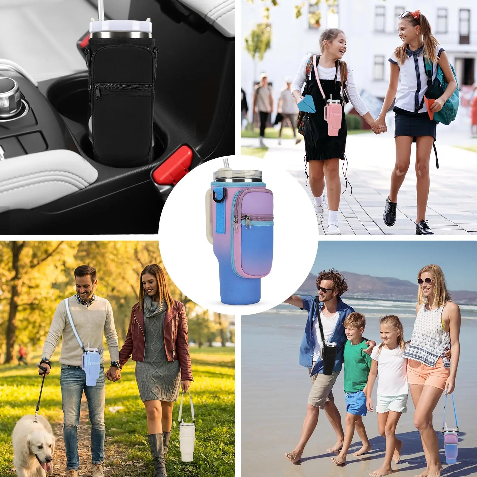 Water Bottle Carrier Bag for Tumblers with Phone Pocket