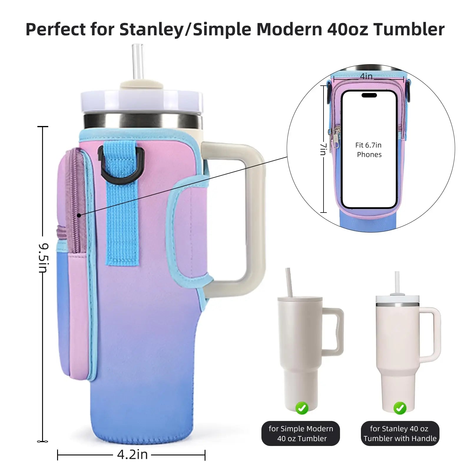 Water Bottle Carrier Bag for Tumblers with Phone Pocket