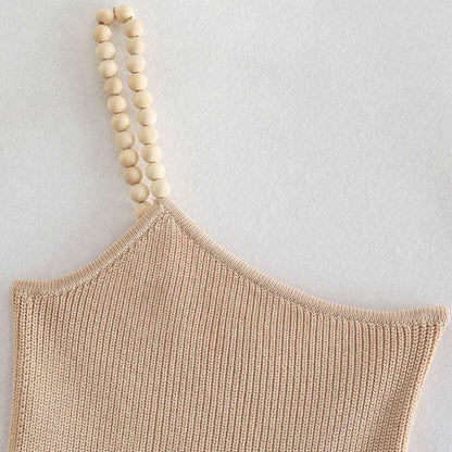 Asymmetrical Crop Knit Tank Tops Vintage Backless Beaded Straps - Sun of the Beach Boutique