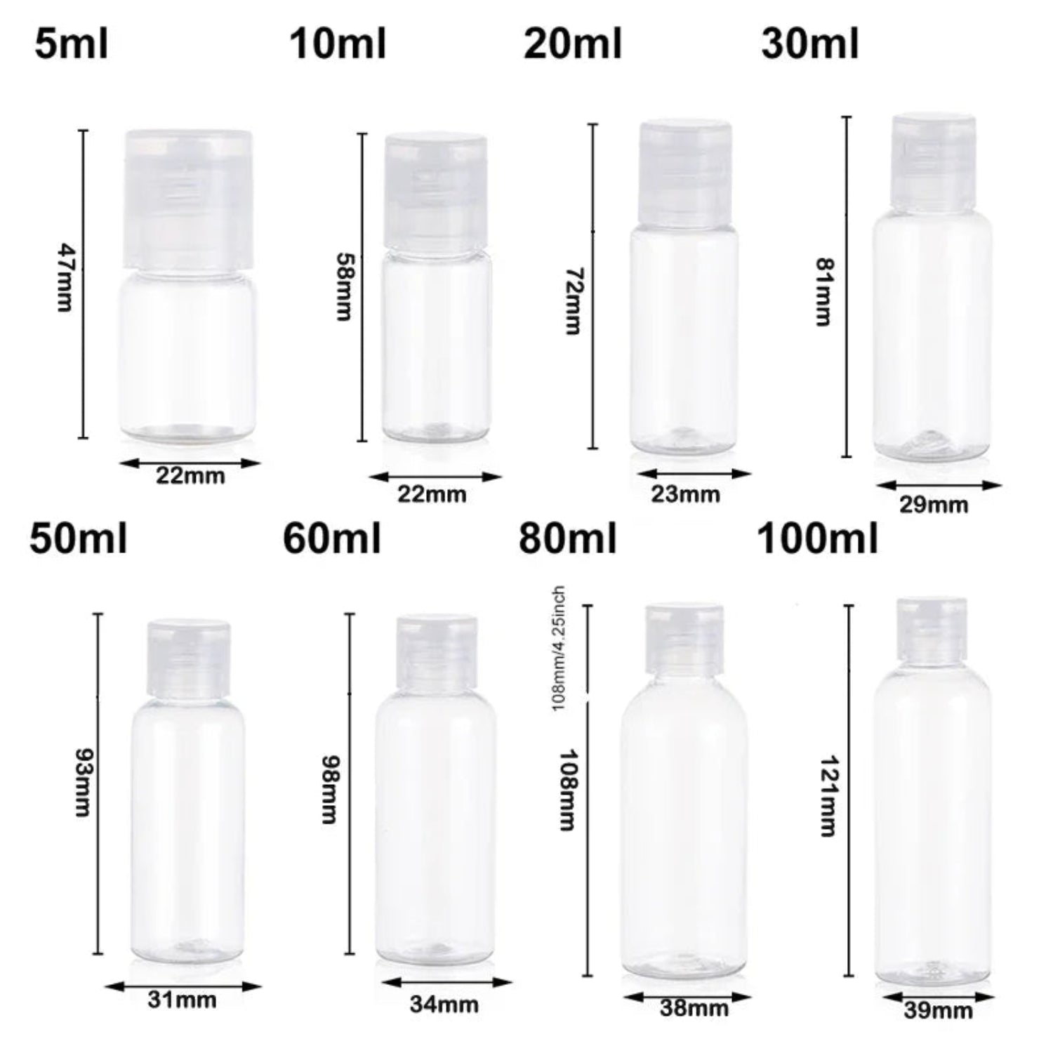 Clear Empty Plastic Travel Size Bottles w/ Flip