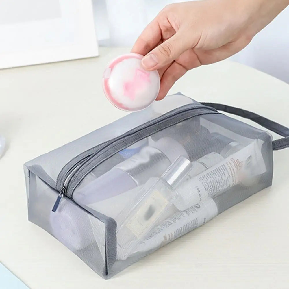 Mesh Transparent Cosmetic Bag Skin Care Storage Bag Handbag Portable