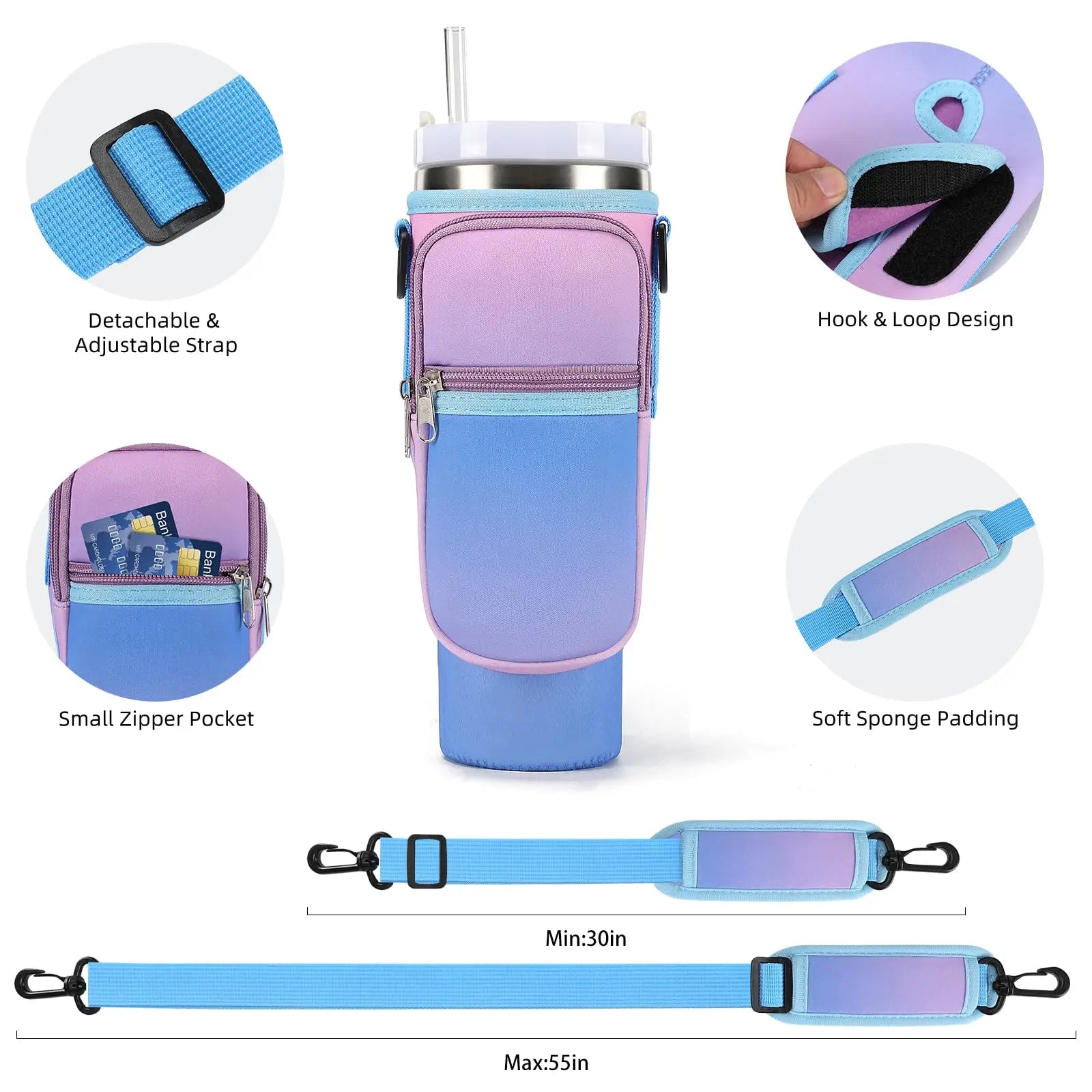 Water Bottle Carrier Bag for Tumblers with Phone Pocket
