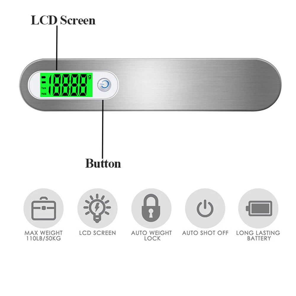 50kg/110lb Hand Held Digital Luggage Scale LCD Electronic Hanging Belt