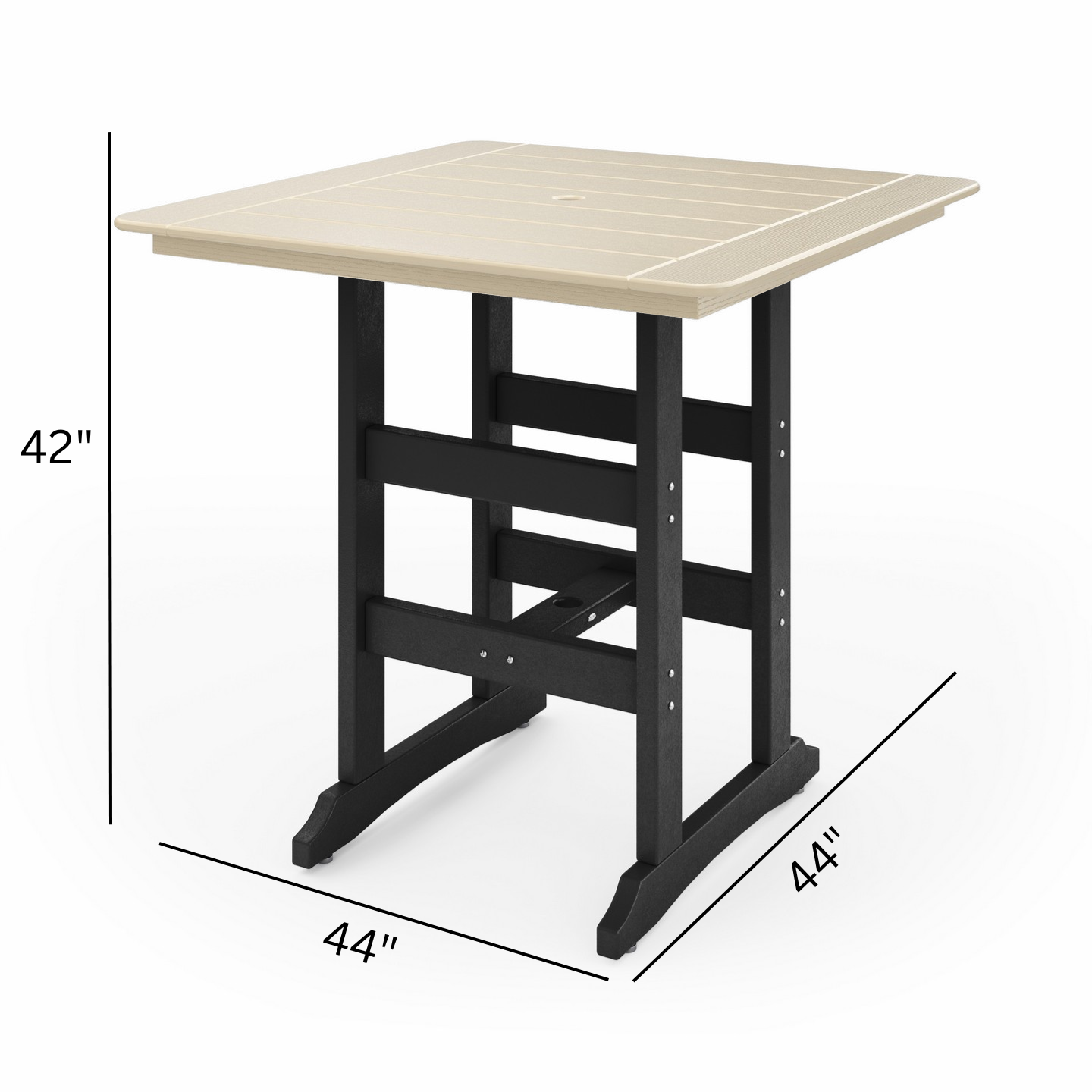 Square table with dimensions labeled on a white background