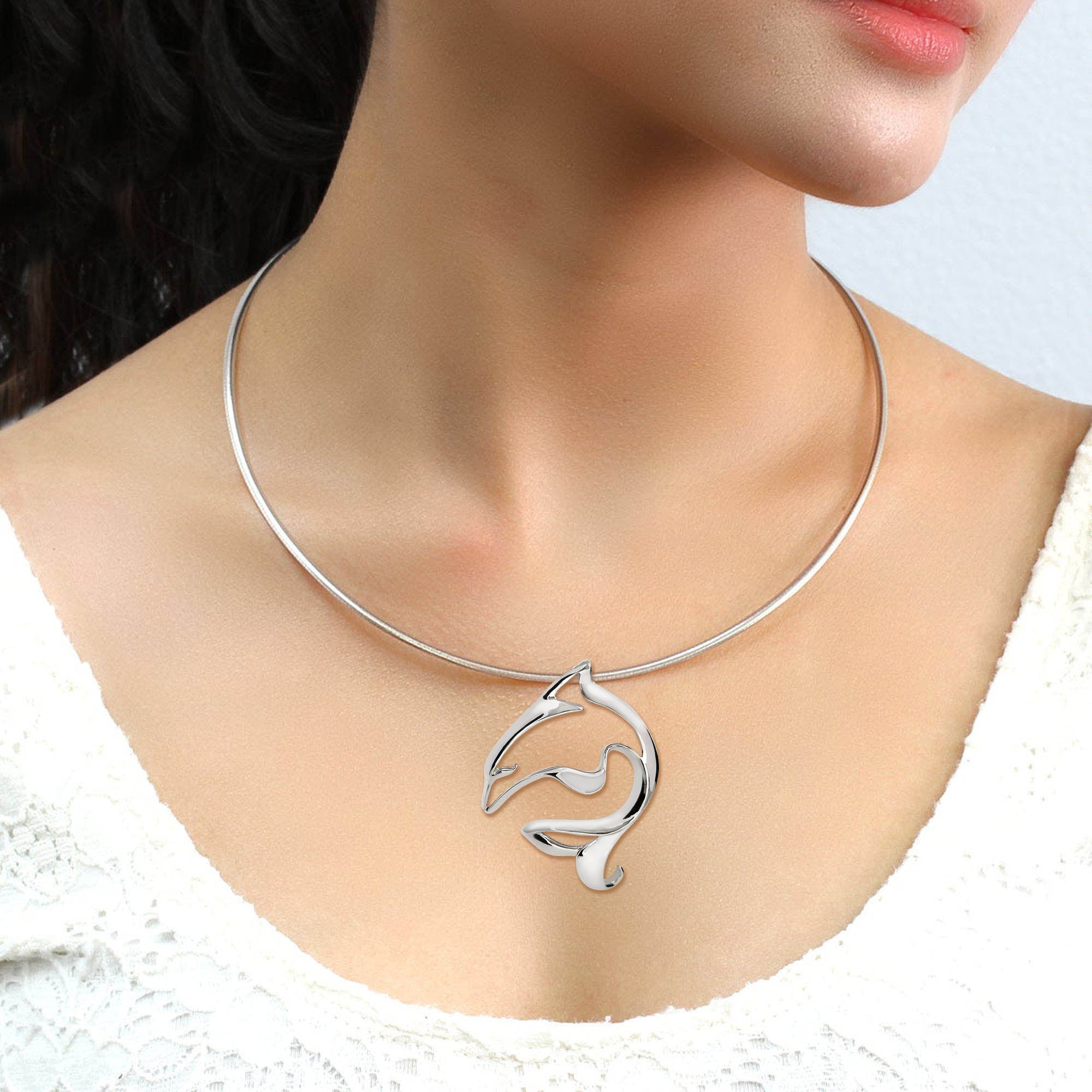 Dolphin Pendant Necklace Sterling Silver