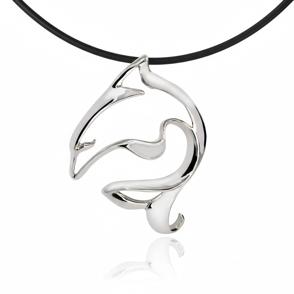 Big Blue Dolphin Pendant Necklace Sterling Silver