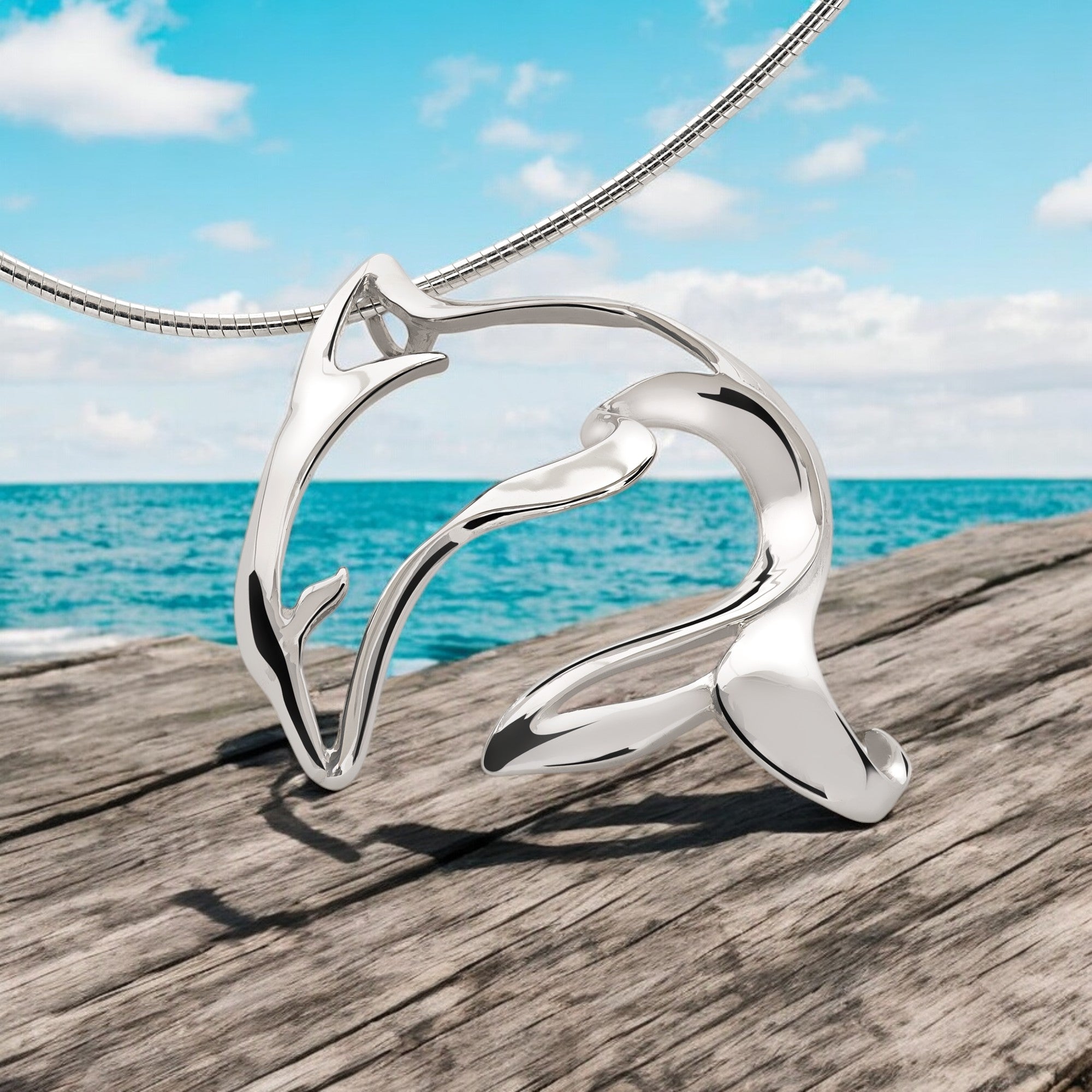 Dolphin Pendant Necklace Sterling Silver