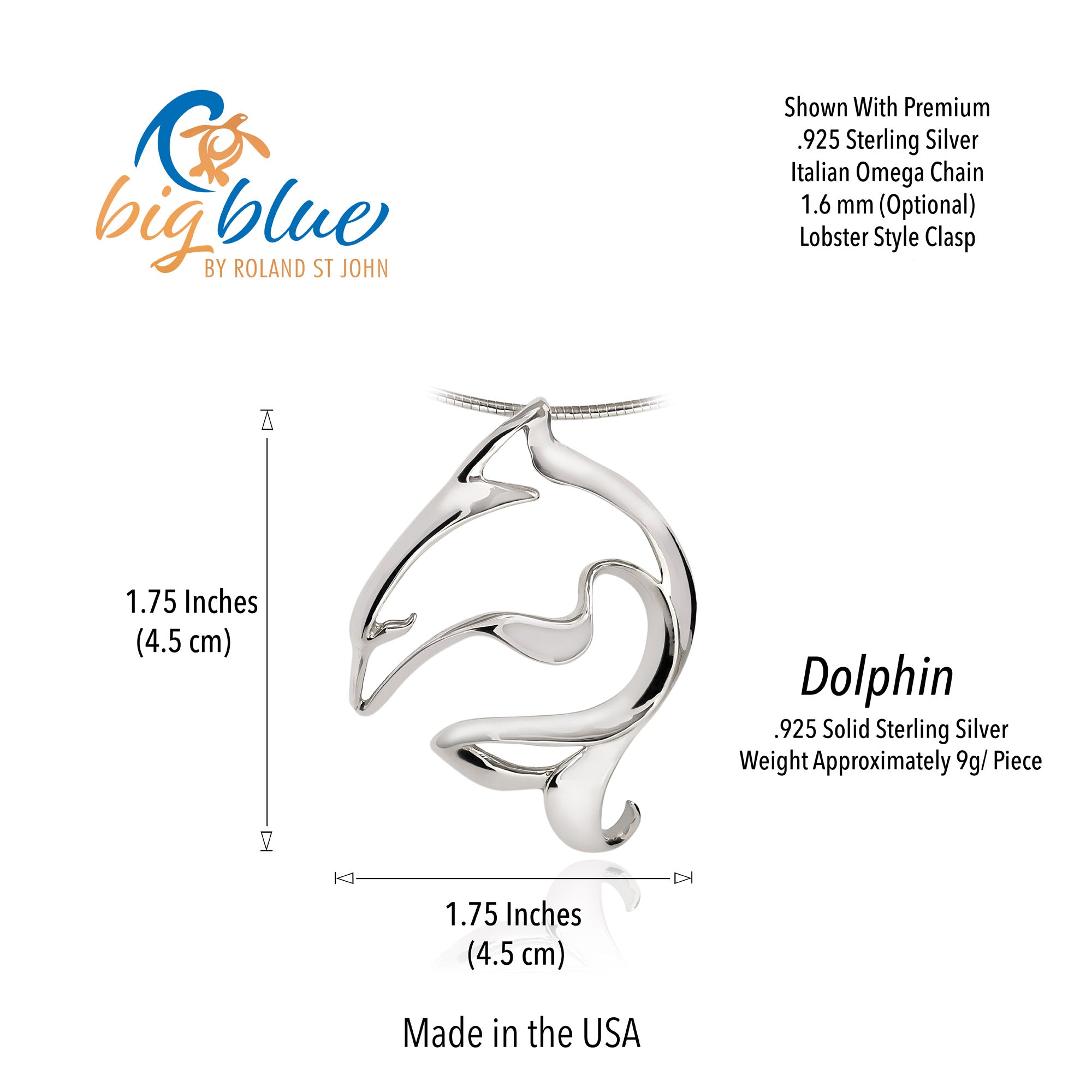 Dolphin Pendant Necklace Sterling Silver
