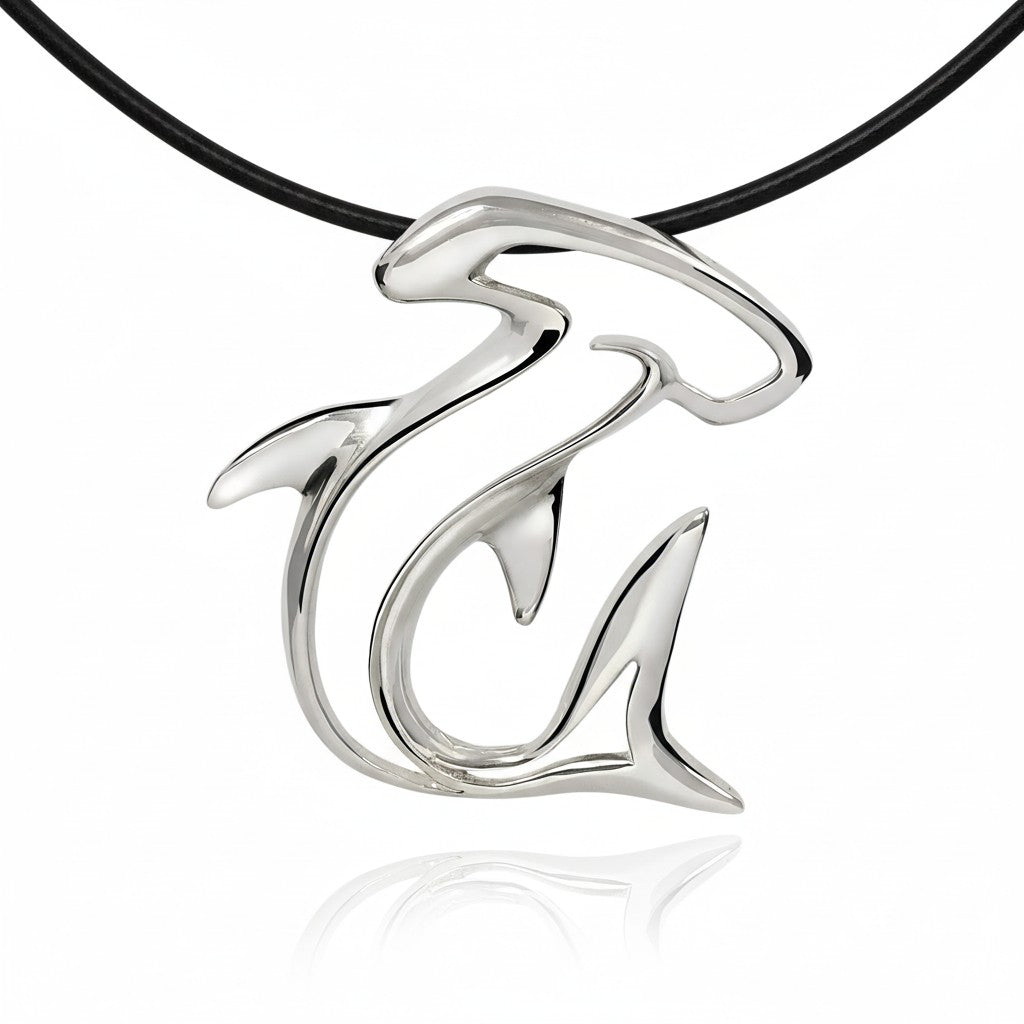 Big Blue Sterling Silver Hammerhead Shark Pendant Necklace