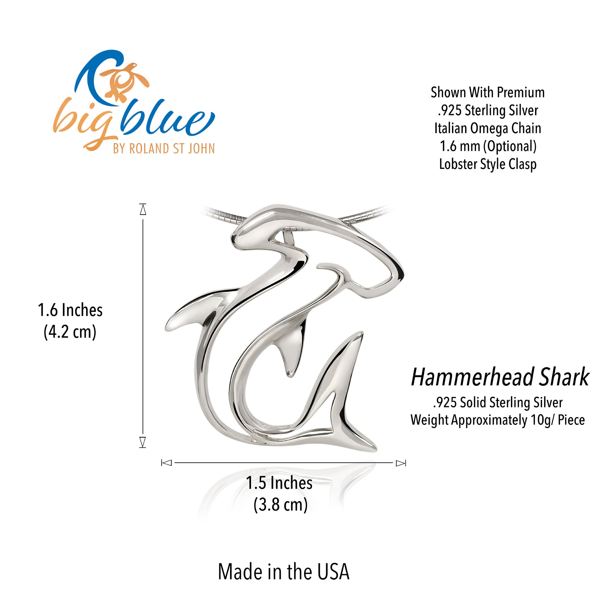 Sterling Silver Hammerhead Shark Pendant Necklace