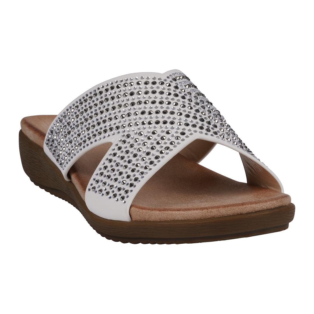 GC Shoes Women's Sharlene Off White Embellished Cross-Strap Flat Sandals