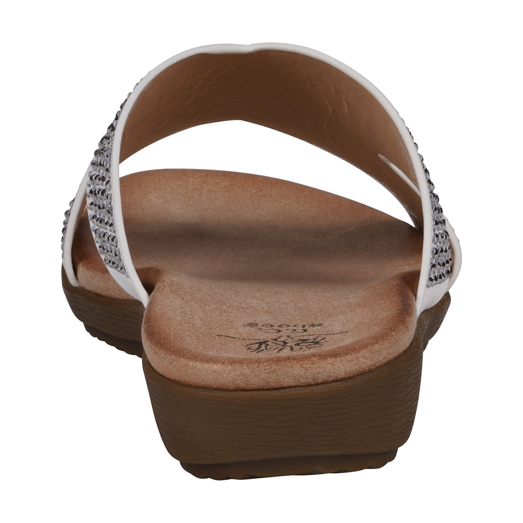 GC Shoes Women's Sharlene Off White Embellished Cross-Strap Flat Sandals