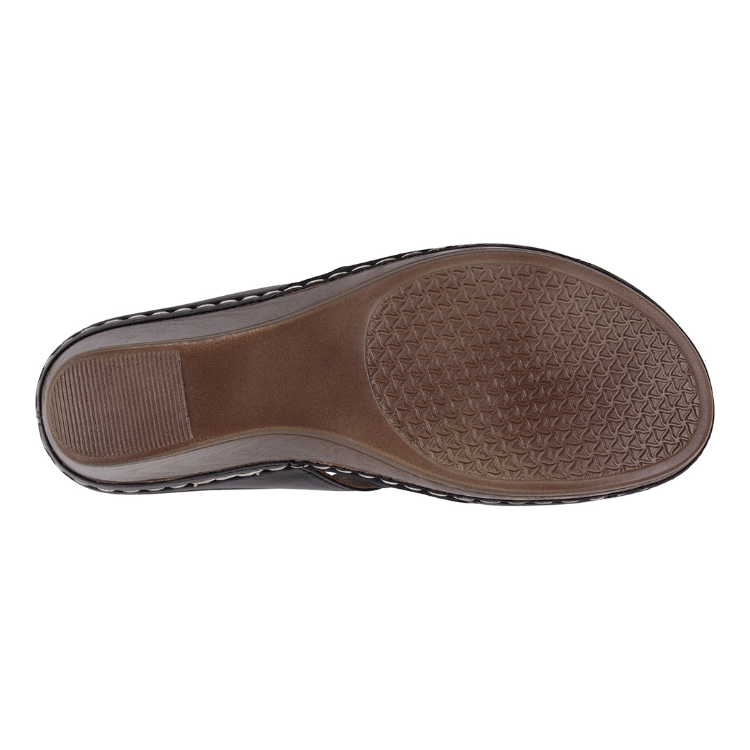 Brown shoe sole with textured pattern on a white background