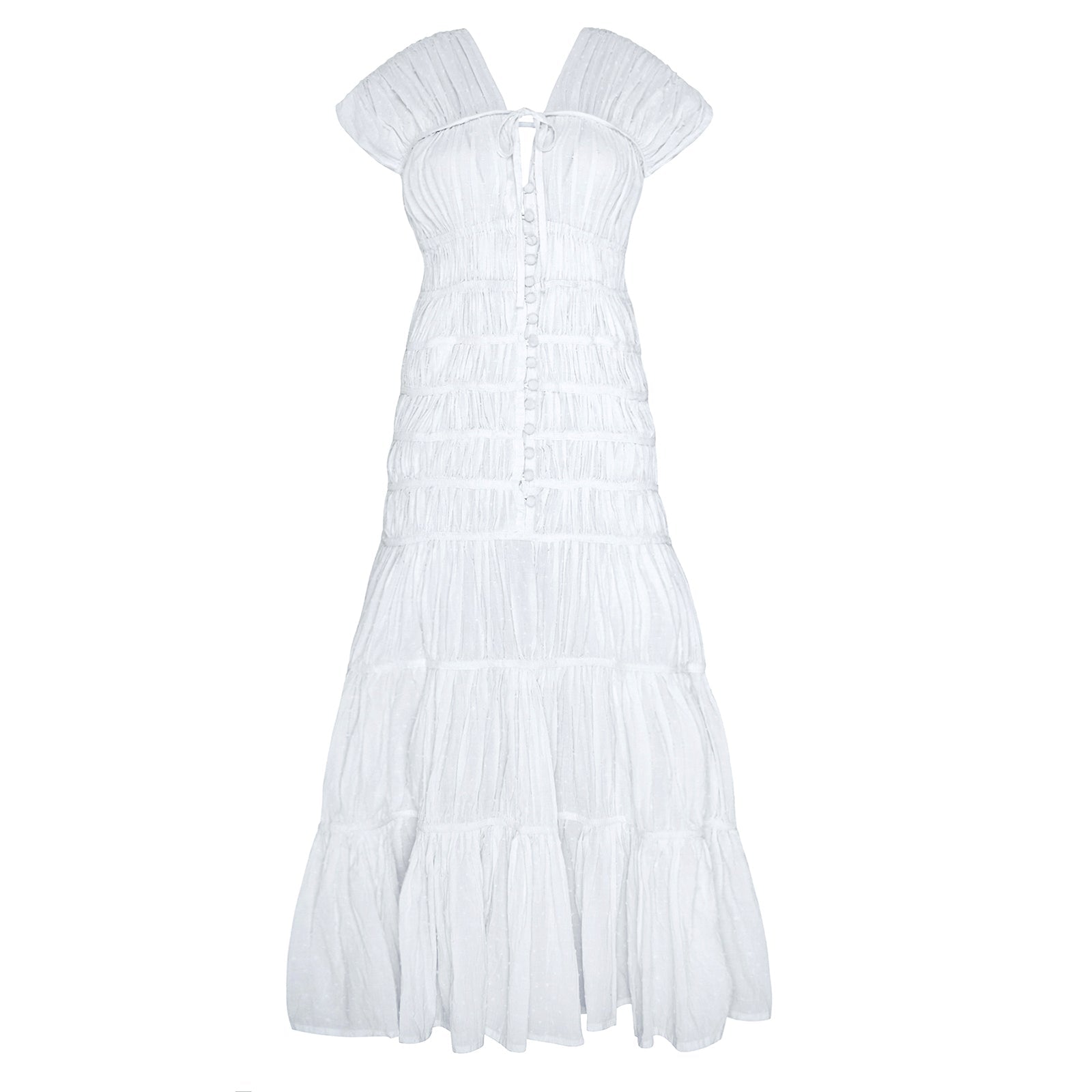 White dress with ruffled straps on a white background