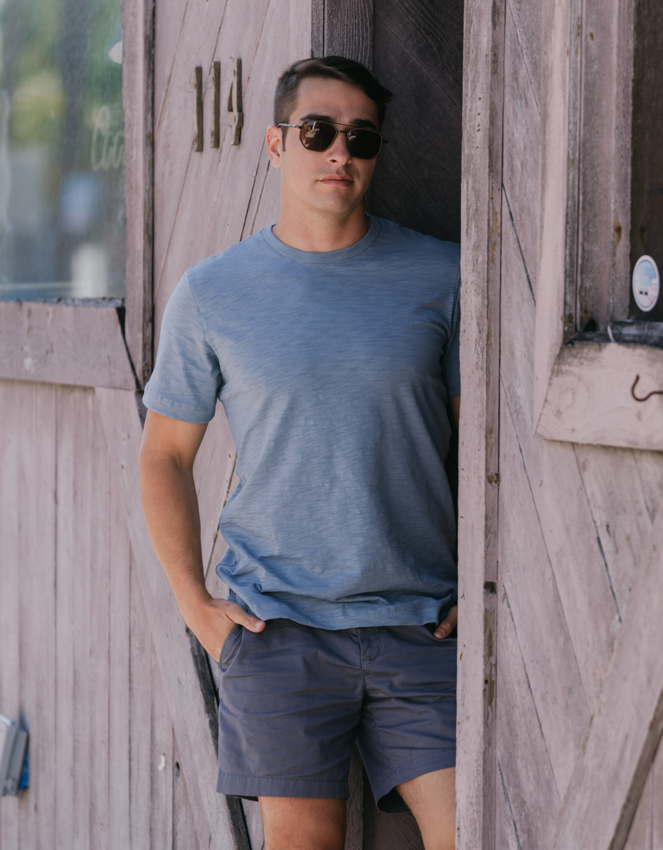 Solid Steel Blue Slub Pima Tee