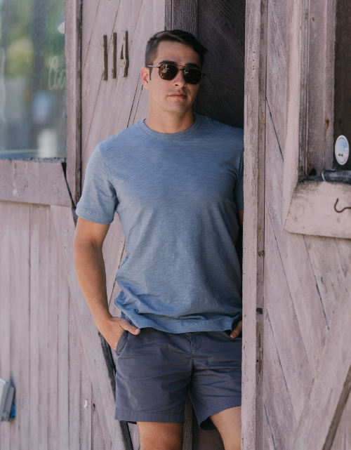 Solid Steel Blue Slub Pima Tee