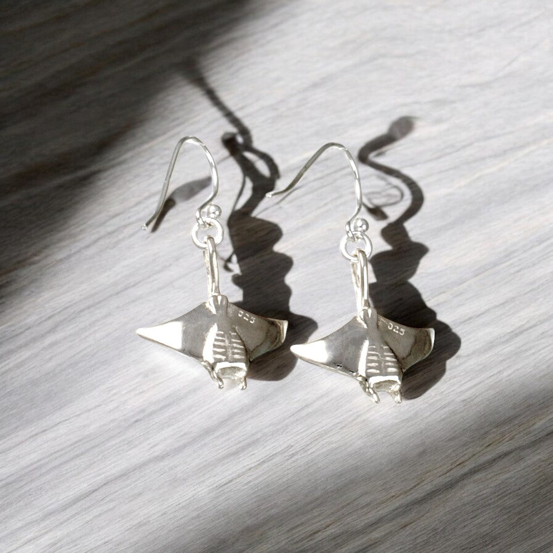 Manta Ray Sterling Silver Drop Earrings