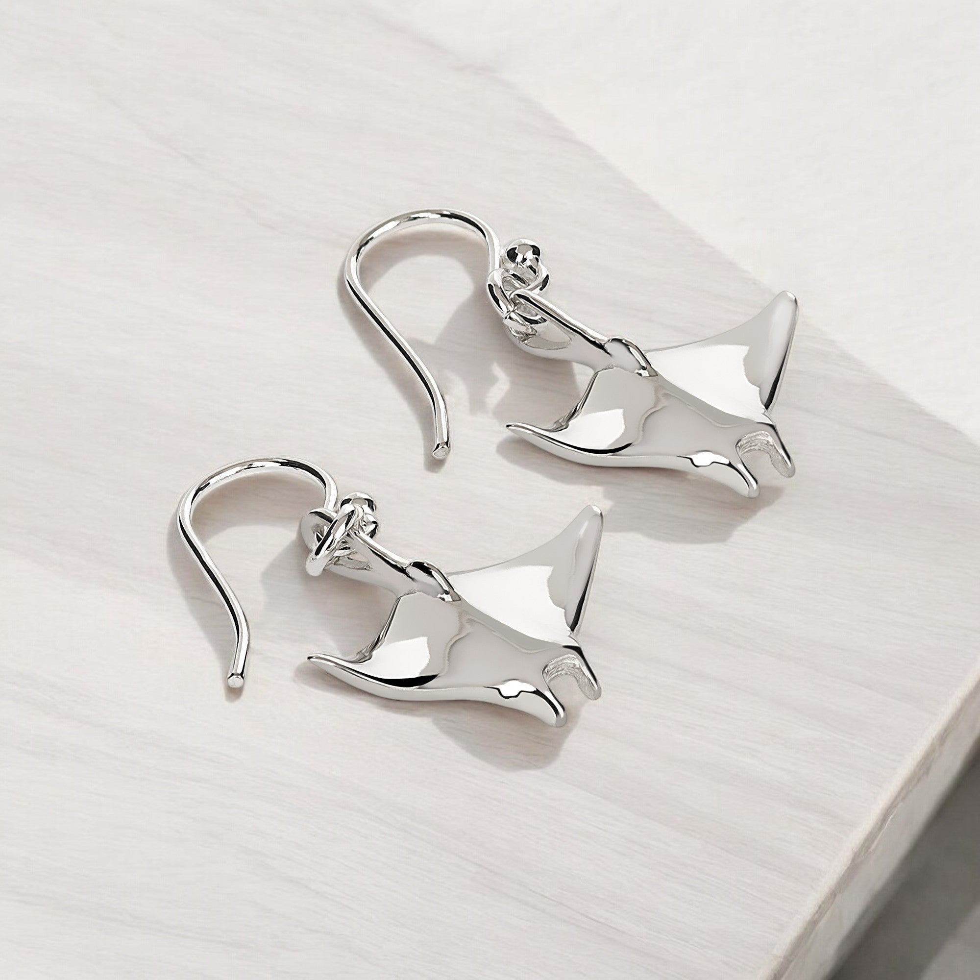 Manta Ray Sterling Silver Drop Earrings