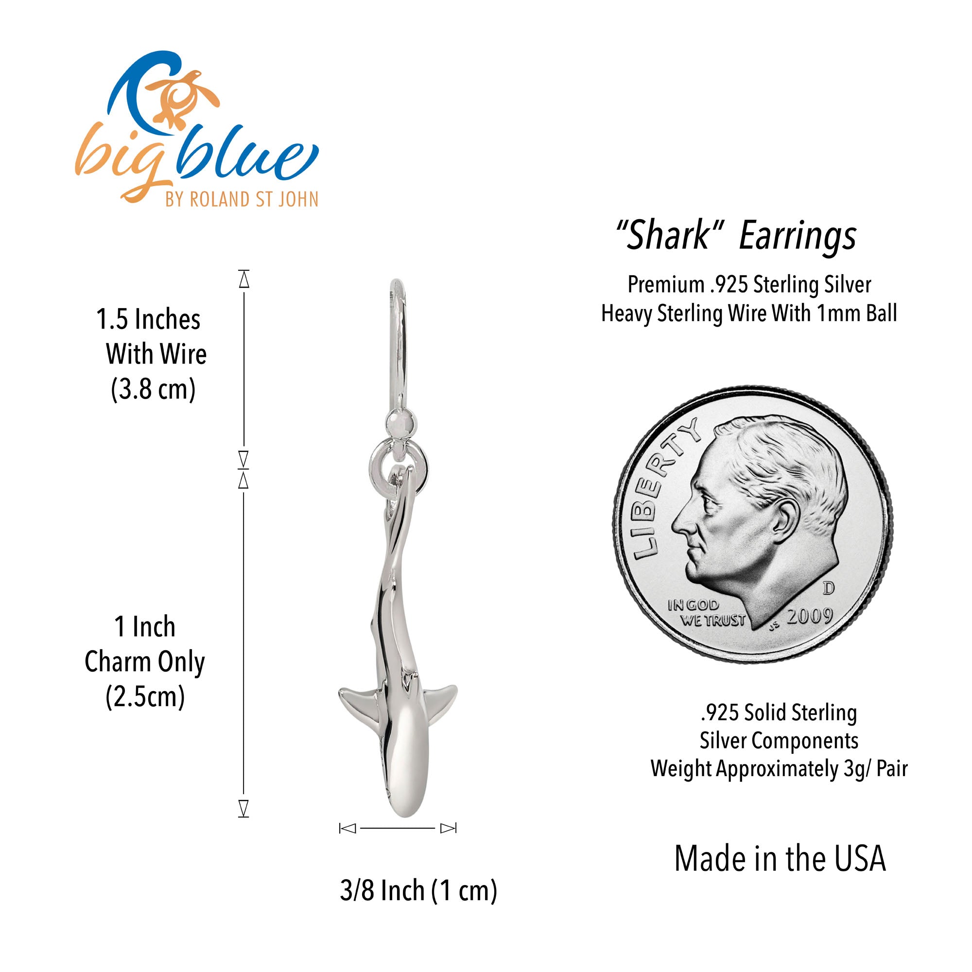Shark Earrings for Women Sterling Silver