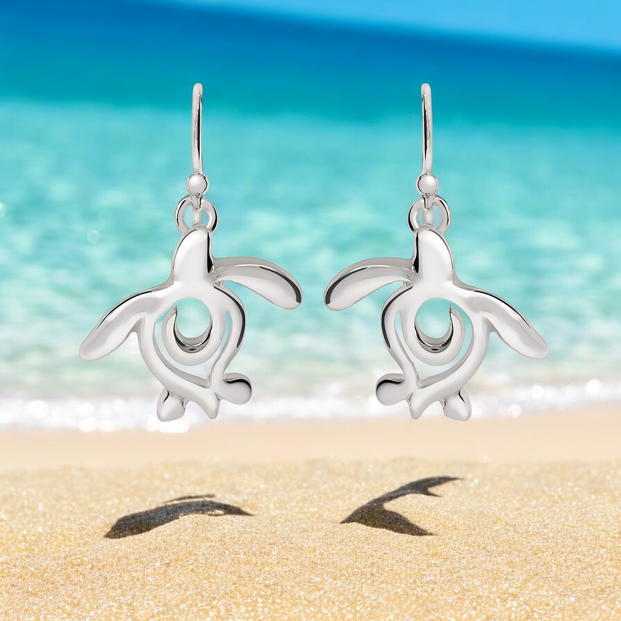 Honu Turtle Drop Sterling Silver Earrings